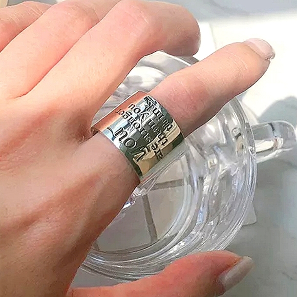 INSPIRATIONAL MESSAGE WIDE BAND STERLING SILVER RING - Picture 2 of 2